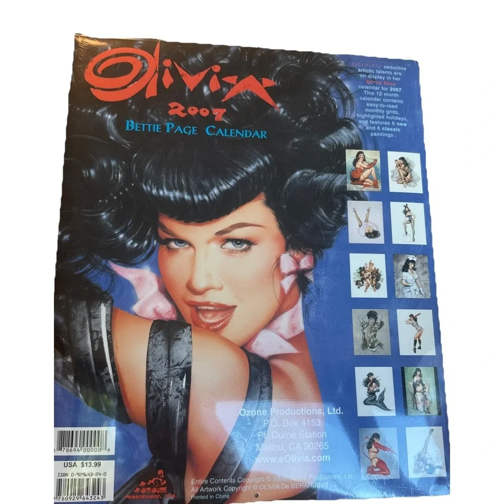 OLIVIA CALENDAR 2007 Sealed New Queen of Pin-up Sexy‎ Bettie Betty Page Artwork